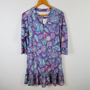 Simply Southern NWT Pink Blue Paisley Dress Knee Length Womens Size Small